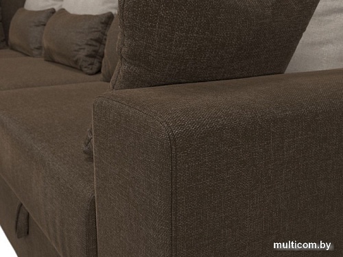 Угловой диван Лига диванов Майами Long 92 левый (рогожка коричневый/подушки бежевые/коричневые)