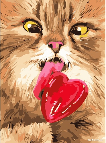 Картина по номерам Рыжий кот Котик-сладкоежка Х-4077