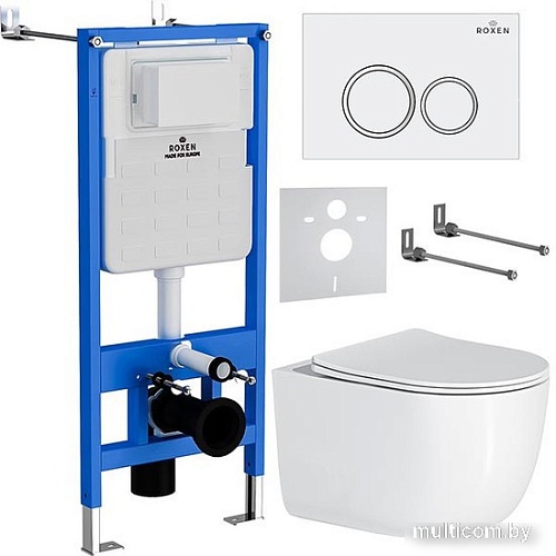 Унитаз подвесной Roxen Vortex Tornado в комплекте с инсталляцией StounFix Slim 6 в 1 964275 (кнопка: белый глянец)