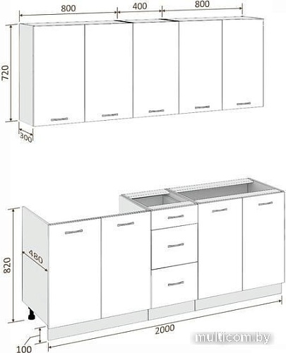 Кухня Кортекс-мебель Корнелия Лира 2.0 без столешницы (салатовый/оникс)