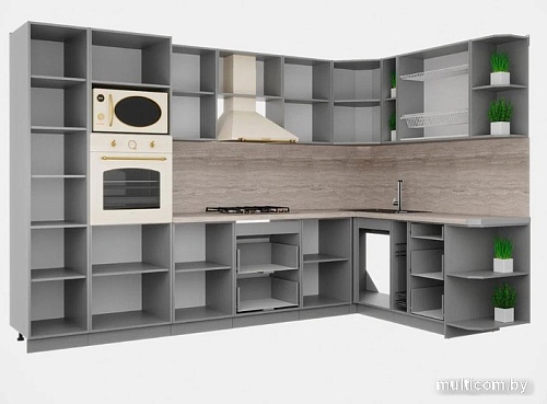 Готовая кухня Интерлиния Мила Шато 1.88x3.2 ВТ правая (индиго/индиго/опал светлый)