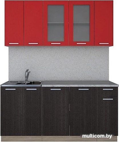 Кухня Интерлиния Мила 17-60 (дуб венге/красный)