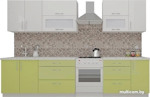 Кухня ВерсоМебель ВерсоЛайн 4-2.6 (белый 001/лайм 003)