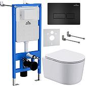 Унитаз подвесной Roxen Simple Compact в комплекте с инсталляцией StounFix Slim 6 в 1 921358 (кнопка: черный матовый)