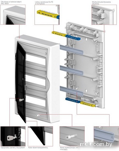 Бокс пластиковый Elektro-Plast Eco Box 3x12M, N/PE 4x 6x16+3x10mm2, дымчатая пласт. дверь, белый RAL9003, 560x354x107mm, IP40
