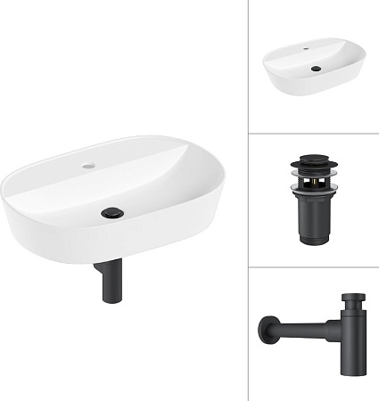 Умывальник Lauter 21460-60 + клапан 21190B + сифон 21635B (черный матовый)
