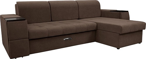 Диван Сириус Лидер-13 с оттоманкой ППУ 285x165 (Eva 27 велюр коричневый)