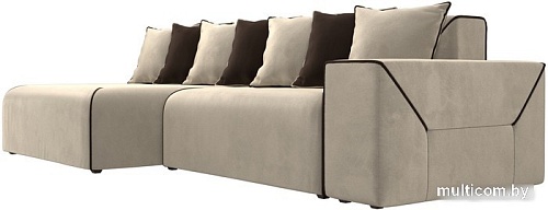 Угловой диван Лига диванов Кёльн 242 левый 105079 (микровельвет бежевый/подушки коричневые)