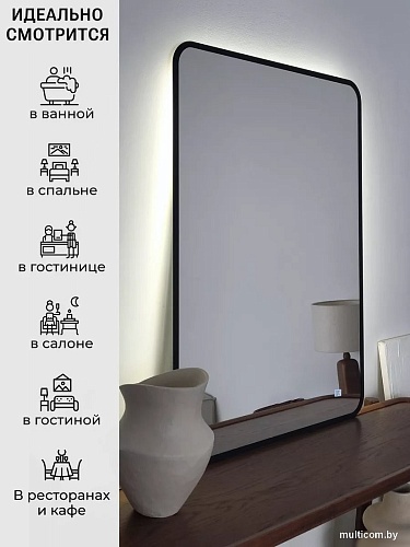 Зеркало с подсветкой eMZe 60x80 LED.UV.SMART.60.80.CHE.4K (черный с УФ-окантовкой и подсветкой)
