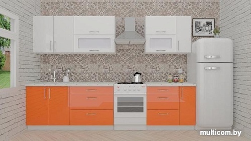 Кухня ВерсоМебель ВерсоЛайн 4-2.5 (белый 001/яркий оранжевый 008)