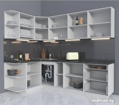 Угловая кухня Интерлиния Мила Матте 1.5x2.5 А левая (белый/мята/опал светлый)