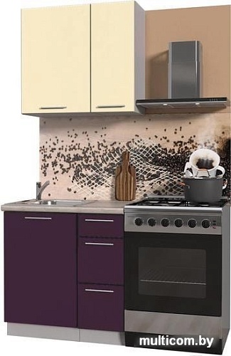 Кухня Интерлиния Мила Пластик 0.8 А (слива глянец/ваниль глянец/травертин)