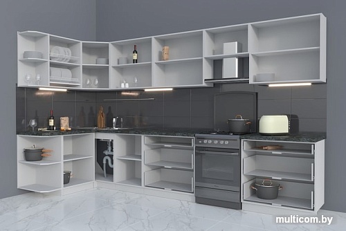 Угловая кухня Интерлиния Мила Матте 1.5x3.6 Б левая (белый/белый/опал светлый)