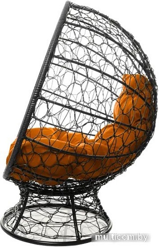 Кресло M-Group Кокос на подставке 11590407 (черный ротанг/оранжевая подушка)