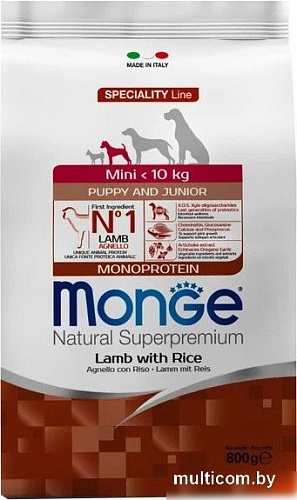 Сухой корм для собак Monge Dog Speciality Line Monoprotein Mini ягненок с рисом (800 г)