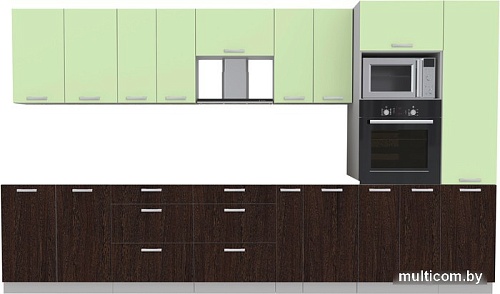 Готовая кухня Интерлиния Мила Лайт 3.6 ВТ без столешницы (салатовый/дуб венге)