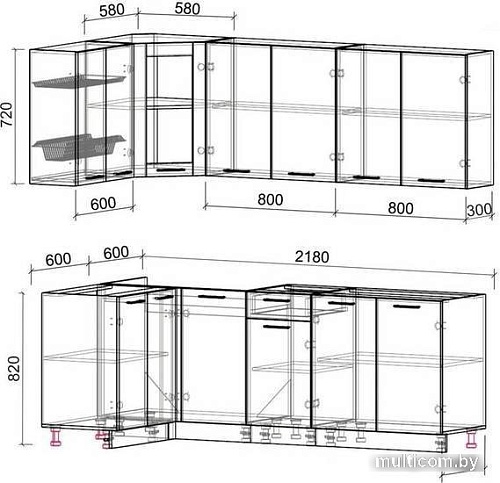 Готовая кухня Интерлиния Мила 12x22 без столешницы (серебристый/антрацит)