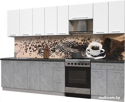 Кухня Интерлиния Мила Пластик 3.1 А (мрамор/белый глянец/кастилло темный)
