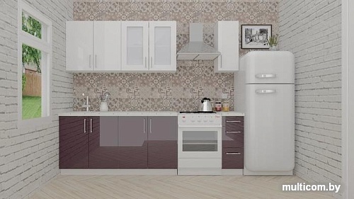 Кухня ВерсоМебель ВерсоЛайн 3-1.9 (белый 001/сливовый 104)