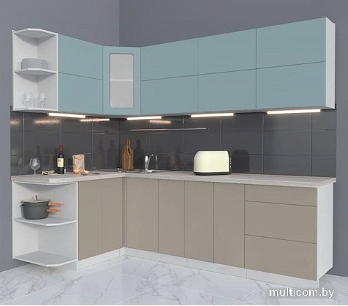Готовая кухня Интерлиния Мила Матте 1.5x2.5 А правая (океан-луна-травертин серый)