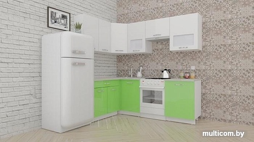 Угловая кухня ВерсоМебель ЭкоЛайт-5 1.4x2.2 левая (белый/яблоко)