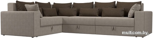 Угловой диван Лига диванов Майами Long 92 левый (рогожка бежевый/подушки коричневые)