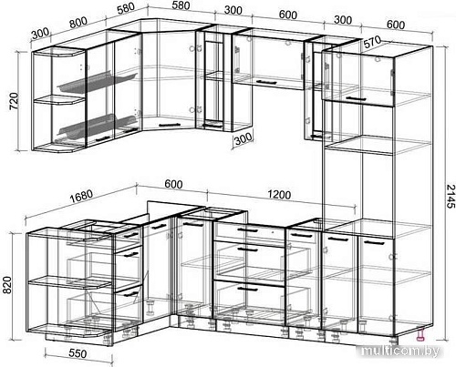 Готовая кухня Интерлиния Мила 1.68x2.4 левая без столешницы (белый платинум/бетон)