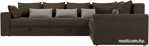 Угловой диван Лига диванов Майами Long 92 правый (рогожка коричневый/подушки коричневые/бежевые)