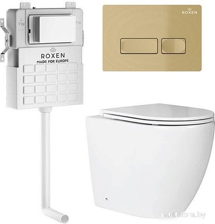 Унитаз приставной Roxen Antares в комплекте с инсталляцией Attach 5 в 1 967102 (кнопка: брашированное золото)