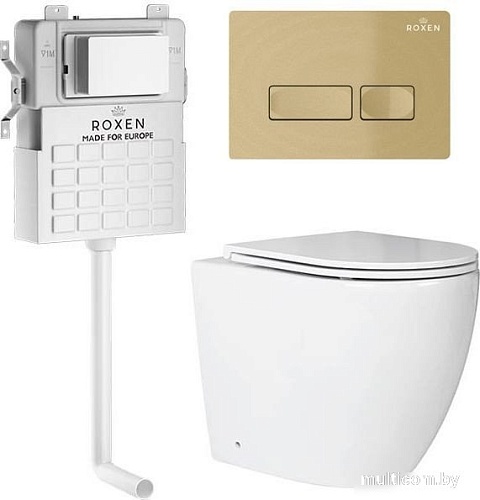 Унитаз приставной Roxen Antares в комплекте с инсталляцией Attach 5 в 1 967102 (кнопка: брашированное золото)