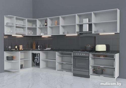 Угловая кухня Интерлиния Мила Матте 1.5x3.9 Б левая (белый/белый/опал светлый)