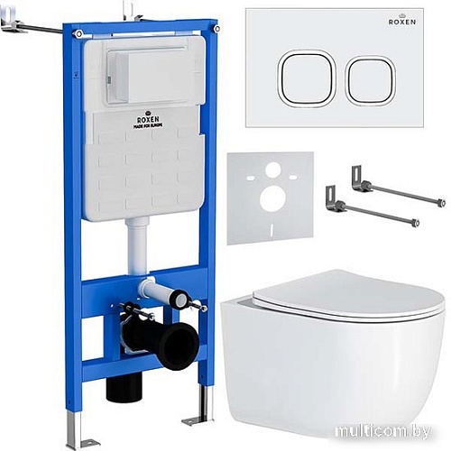 Унитаз подвесной Roxen Vortex Tornado в комплекте с инсталляцией StounFix Slim 6 в 1 964425 (кнопка: белый глянец)