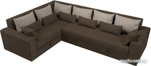 Угловой диван Лига диванов Майами Long 92 левый (рогожка коричневый/подушки бежевые/коричневые)