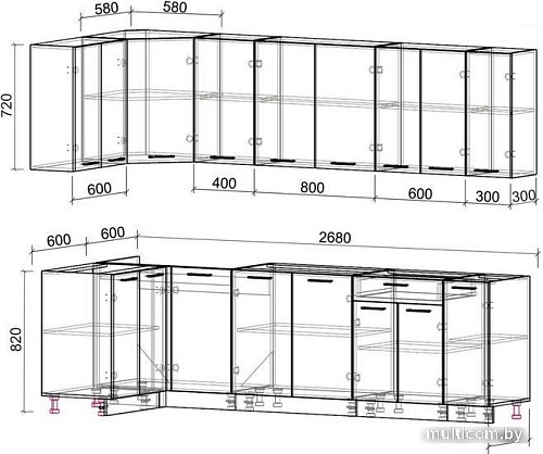 Интерлиния Мила Лайт 1.2x2.7 без столешницы (серебристый/бетон)