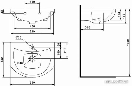 Умывальник Volna Умывальник Балтика 55