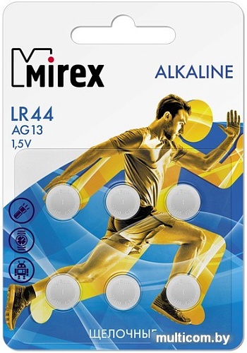 Батарейка Mirex LR44 (AG13) блистер 6 шт. 23702-LR44-E6