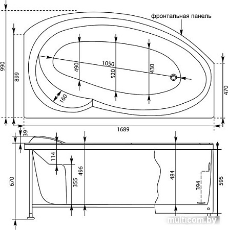 Ванна Aquanet Jersey 170x90 R