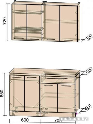 Кухня Интерлиния Мила Пластик 1.3 А (черный глянец/белый глянец/опал светлый)