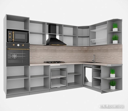 Готовая кухня Интерлиния Мила Деко 1.68x3.0 правая (индиго-индиго-опал светлый)