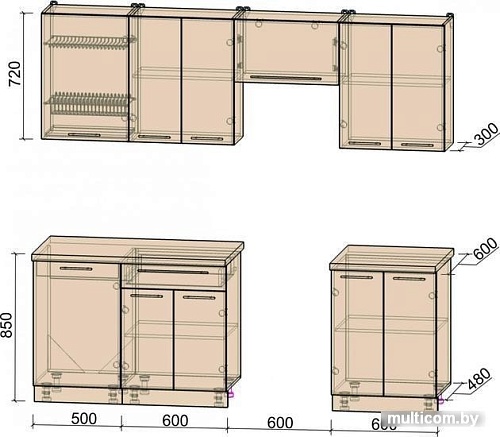 Кухня Интерлиния Мила Пластик 2.3 А (мрамор/белый глянец/кастилло темный)
