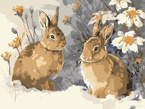 Рыжий кот Зайцы на снегу Х-7530