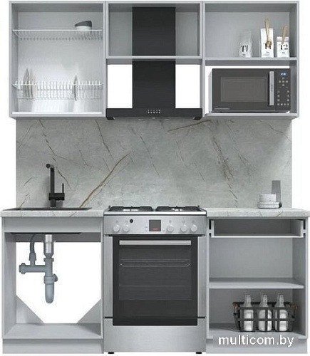 Готовая кухня Интерлиния Берес 1.8В (дуб снежный/дуб королевский/серый каспий)
