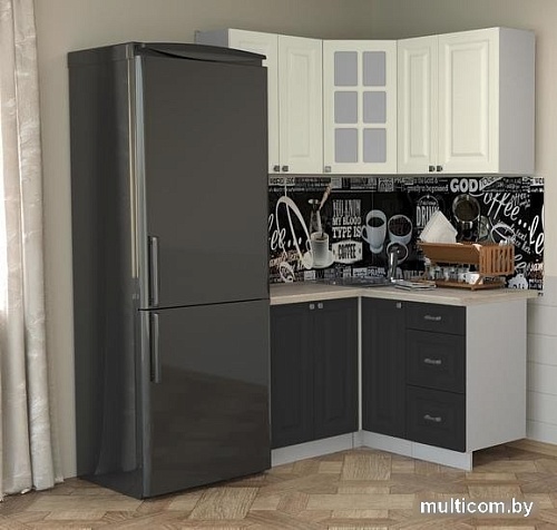 Угловая кухня Интерлиния Мила Деко 1.2x1.3 (пепел/слоновая кость/травертин серый)