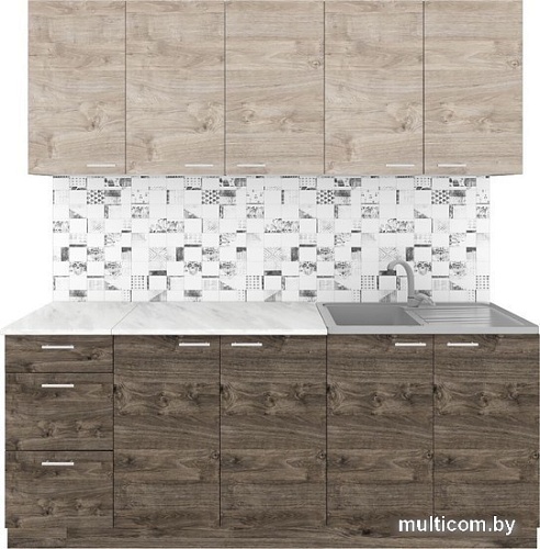 Готовая кухня Агута Альфа 2.0 (дуб эспрессо/дуб винтажный/опал светлый)