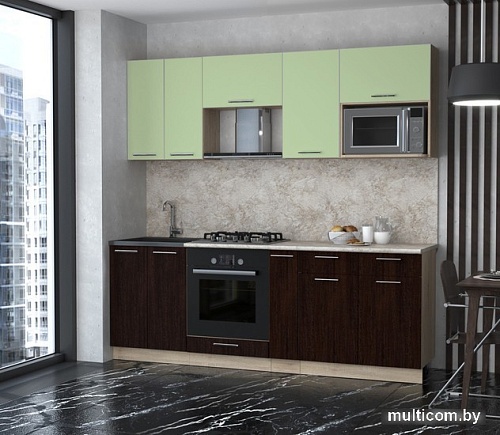 Готовая кухня Интерлиния Мила 2.2 ВТ (салатовый/дуб венге/малага)