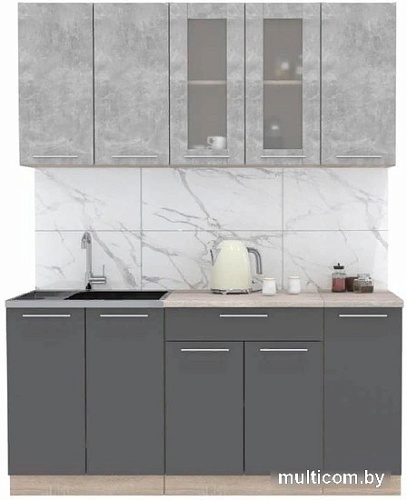 Готовая кухня Интерлиния Мила 19 (бетон-антрацит-травертин)