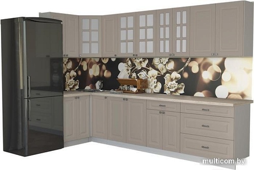 Угловая кухня Интерлиния Мила Деко 1.2x3.2 (луна/травертин серый)