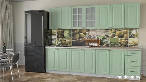 Кухня Интерлиния Мила Деко 2.8 А (мята/травертин серый)