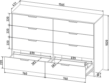 Комод Интерлиния Концепт КТ-К157 (дуб золотой/антрацит)