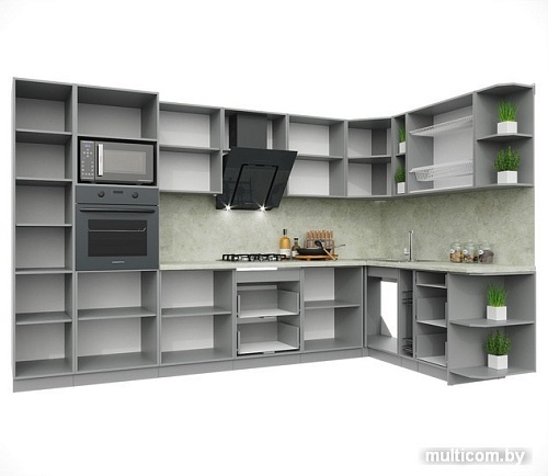 Готовая кухня Интерлиния Мила Пластик 1.88x3.4 правая (слива/слива глянец/опал светлый)